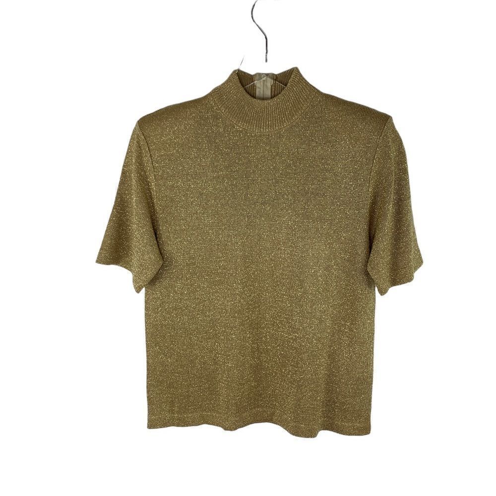 Drapers and Damon’s Short‎ Sleeve Mock Turtle Gold Knit Top Petite Medium